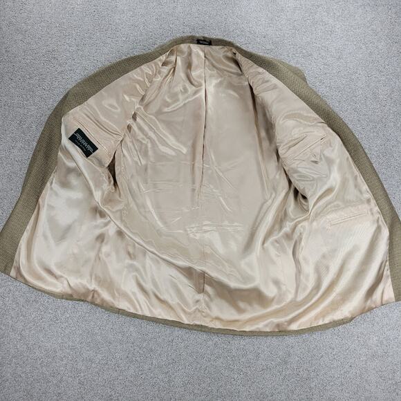 Oscar De La Renta Silk Wool Sport Coat Mens 42R Tan Gold Weave Three Button - Picture 11 of 13